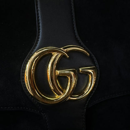 Gucci Arli Black Gold Suede Leather Medium Crossbody Bag