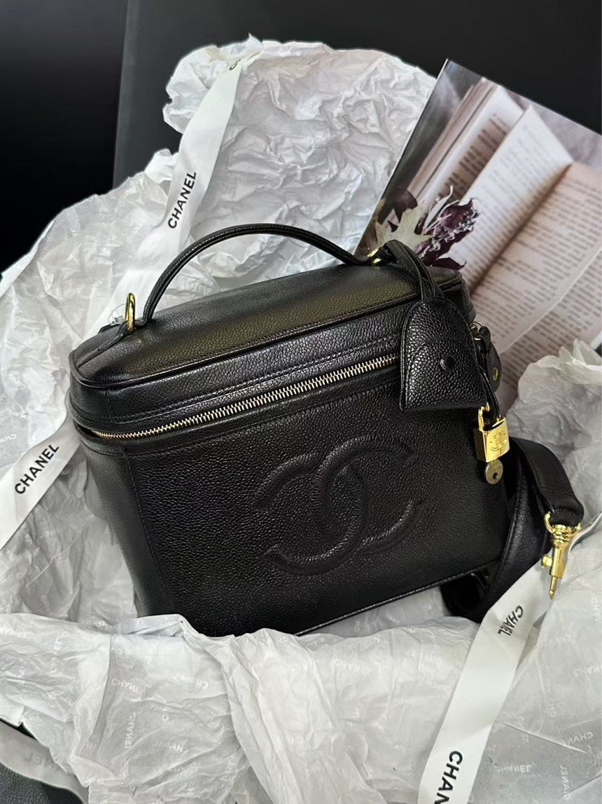 Chanel Black Leather Bull Makeup Box Crossbody Bag
