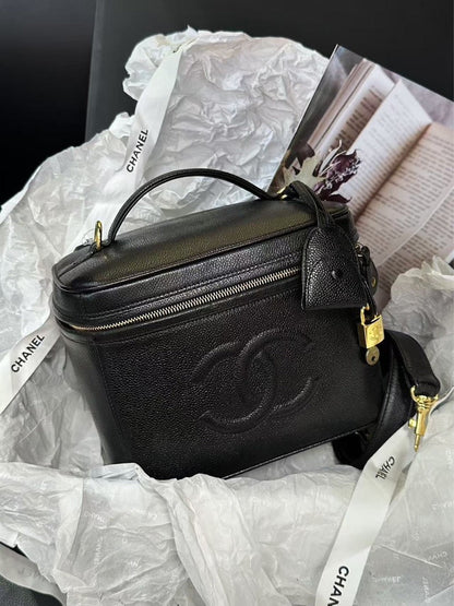 Chanel Black Leather Bull Makeup Box Crossbody Bag