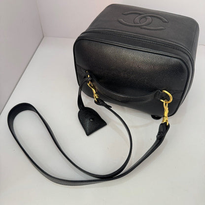 Chanel Black Leather Bull Makeup Box Crossbody Bag