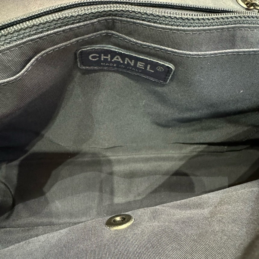 Chanel Color-Blocked Sheepskin CF Chain Crossbody Bag Black and Grey Medium
