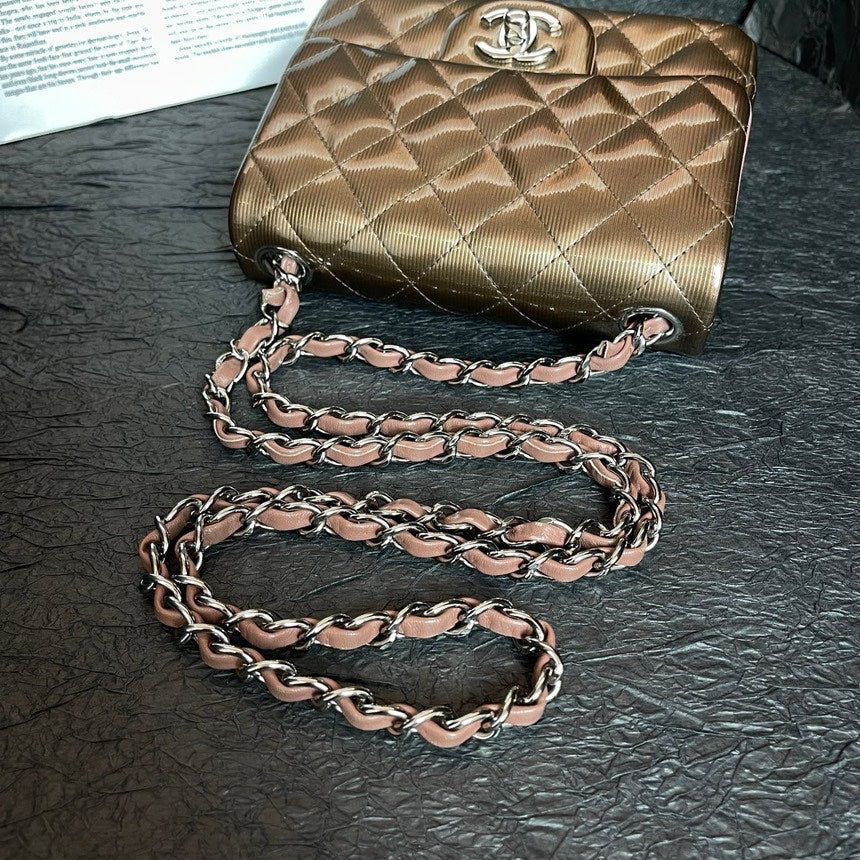 Chanel Brown Patent Leather Quilted Square Crossbody Bag 16cm