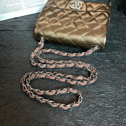 Chanel Brown Patent Leather Quilted Square Crossbody Bag 16cm