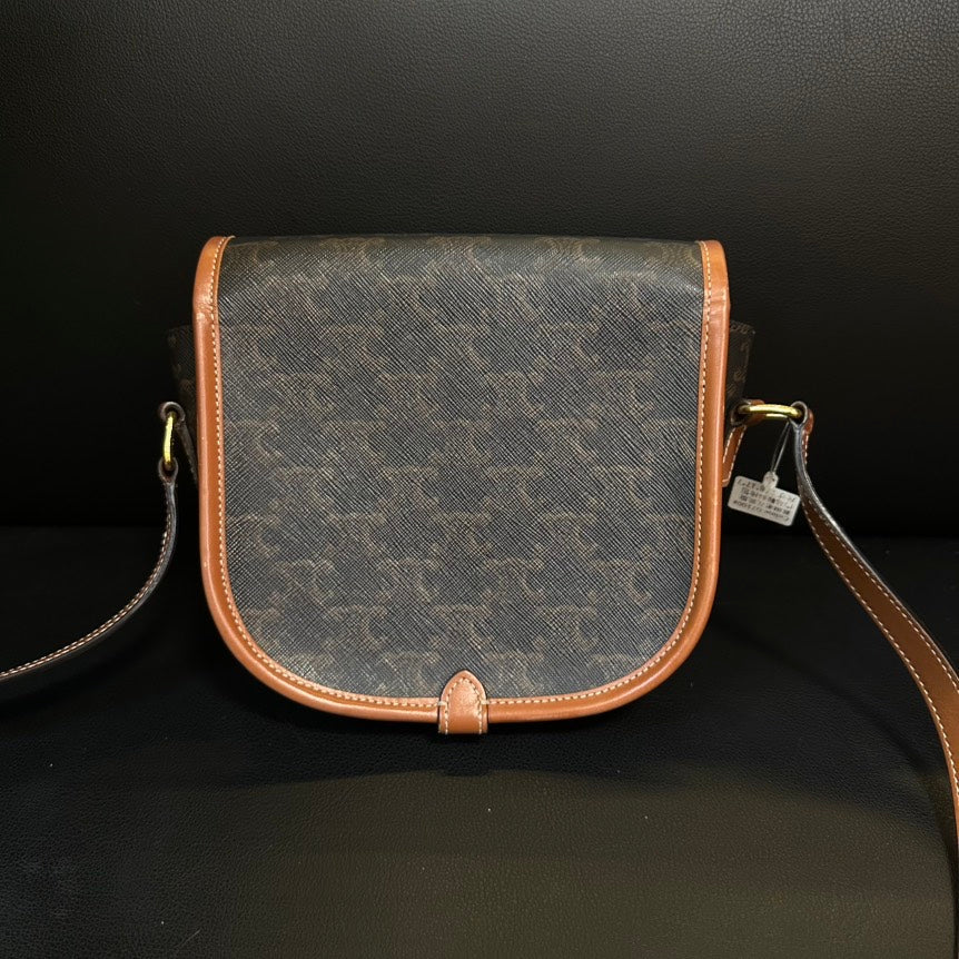 Celine Arc de Triomphe Brown Canvas Leather Saddle Crossbody Bag Medium