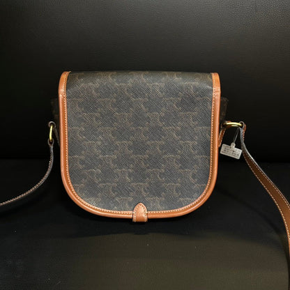 Celine Arc de Triomphe Brown Canvas Leather Saddle Crossbody Bag Medium
