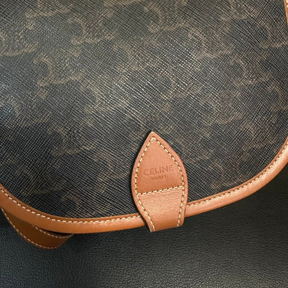 Celine Arc de Triomphe Brown Canvas Leather Saddle Crossbody Bag Medium