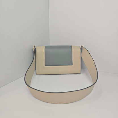 Celine Color Blocked Cowhide Tofu Crossbody Shoulder Bag Cream Gray
