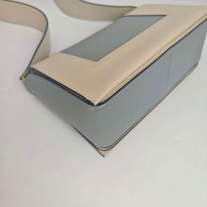 Celine Color Blocked Cowhide Tofu Crossbody Shoulder Bag Cream Gray