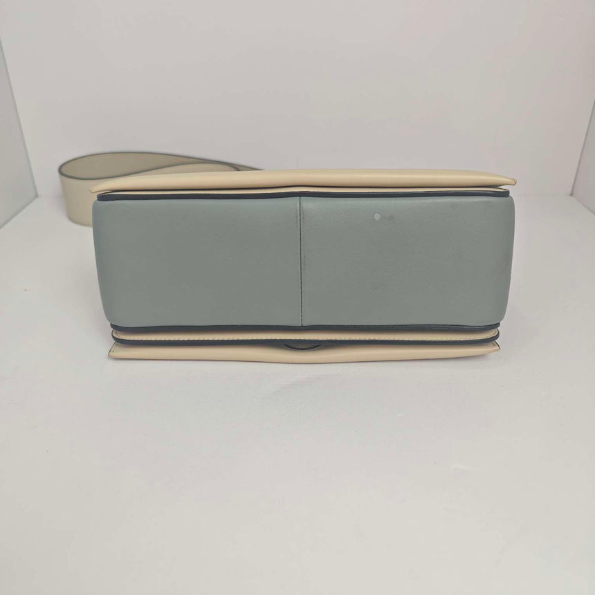 Celine Color Blocked Cowhide Tofu Crossbody Shoulder Bag Cream Gray