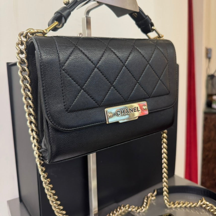 Chanel Black Lambskin Quilted Crossbody Bag Small