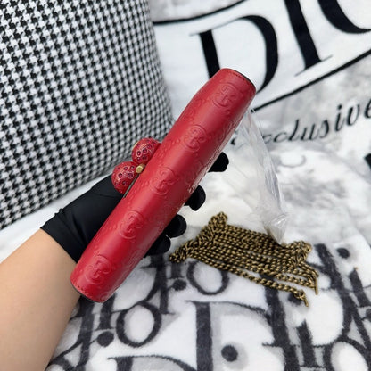 Gucci Cherry Red Leather Embossed Mini Crossbody Bag