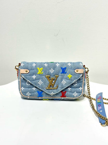 Louis Vuitton Monogram Denim Blue Crossbody Bag Gold Hardware