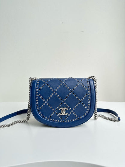 Chanel Blue Leather Quilted Crossbody Bag Small