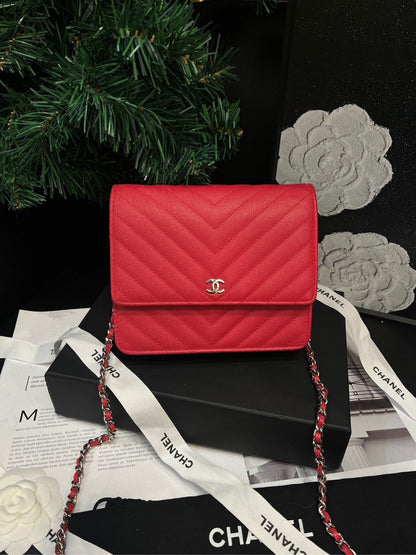 Chanel Peach Pink V Pattern WOC Crossbody Bag