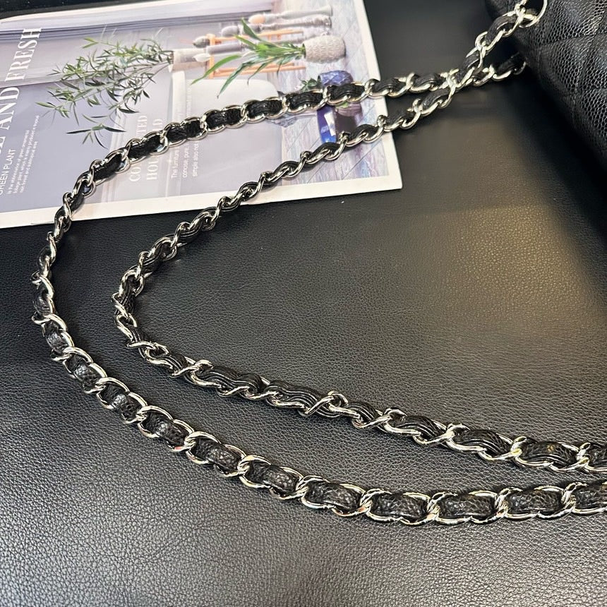 Chanel Black Silver Lychee CF Maxi One-Shoulder Crossbody Bag