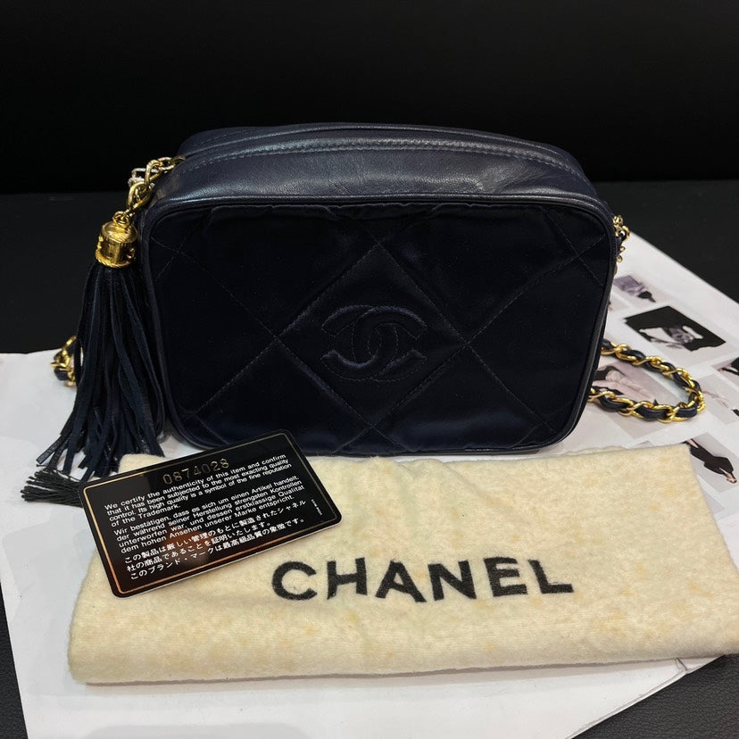 Chanel Black Silk Satin Small Camera Crossbody Bag