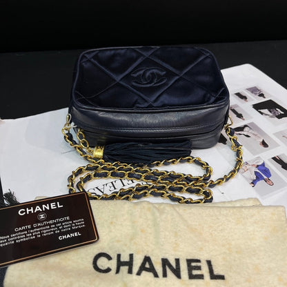 Chanel Black Silk Satin Small Camera Crossbody Bag