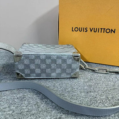 Louis Vuitton Soft Trunk Crossbody Bag Grey Checkerboard Pattern Medium