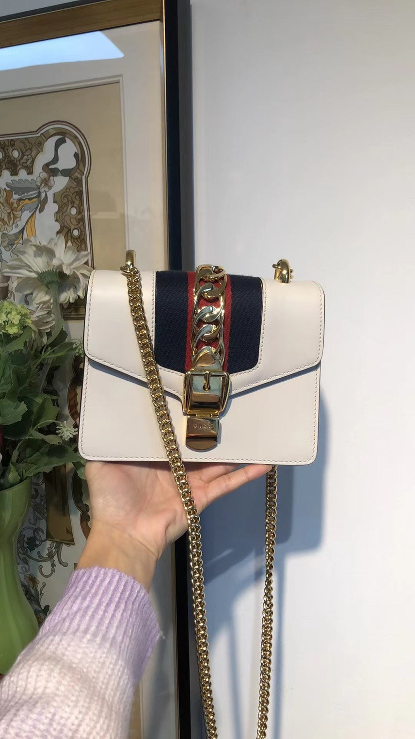 Gucci Sylvie White Leather Crossbody Bag Small