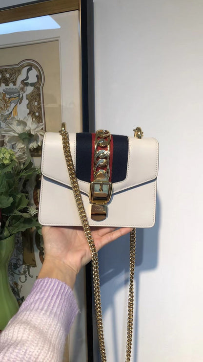 Gucci Sylvie White Leather Crossbody Bag Small