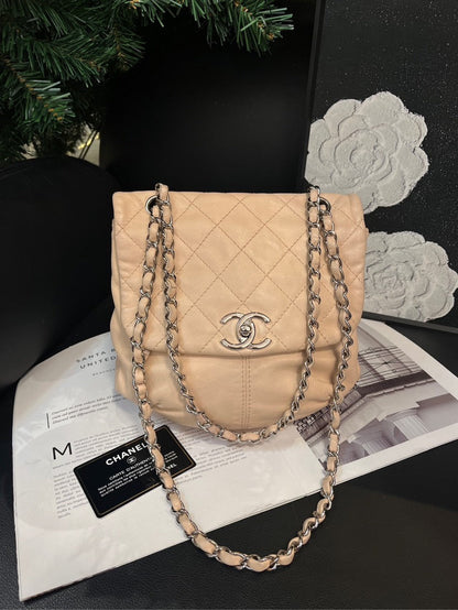 Chanel Light Pink Quilted Leather Pumpkin Crossbody Bag