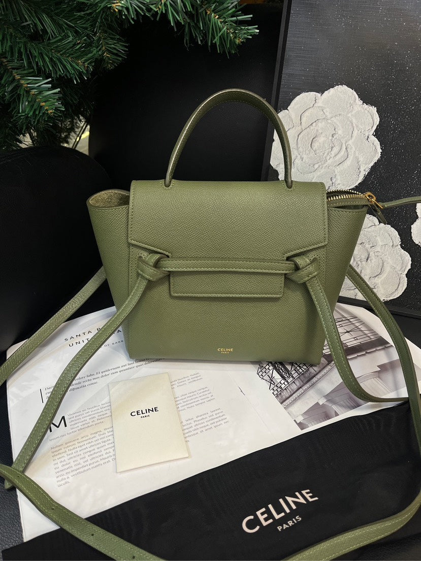 Celine Nano Belt Catfish Olive Green Crossbody Bag