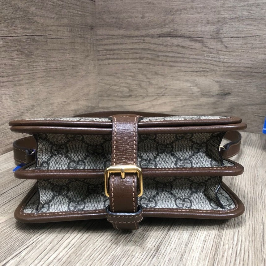 Gucci Beige Brown GG Supreme Canvas Small Crossbody Bag
