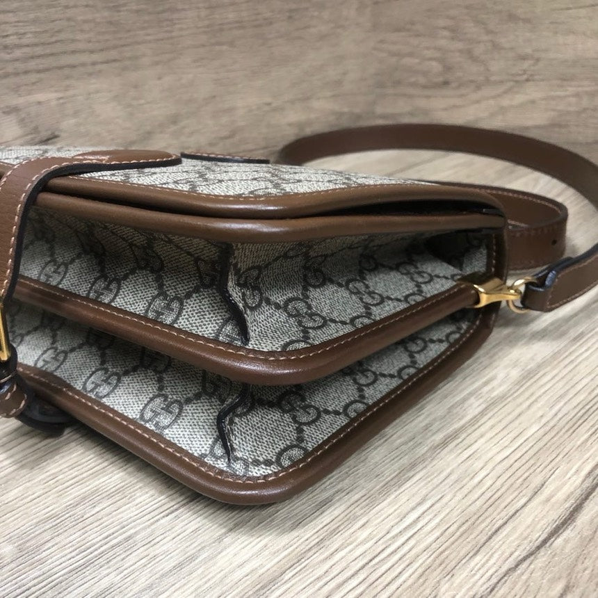 Gucci Beige Brown GG Supreme Canvas Small Crossbody Bag