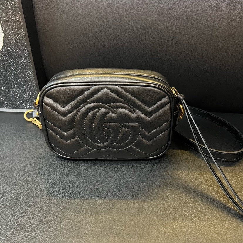 Gucci Marmont Black Gold Camera Crossbody Bag
