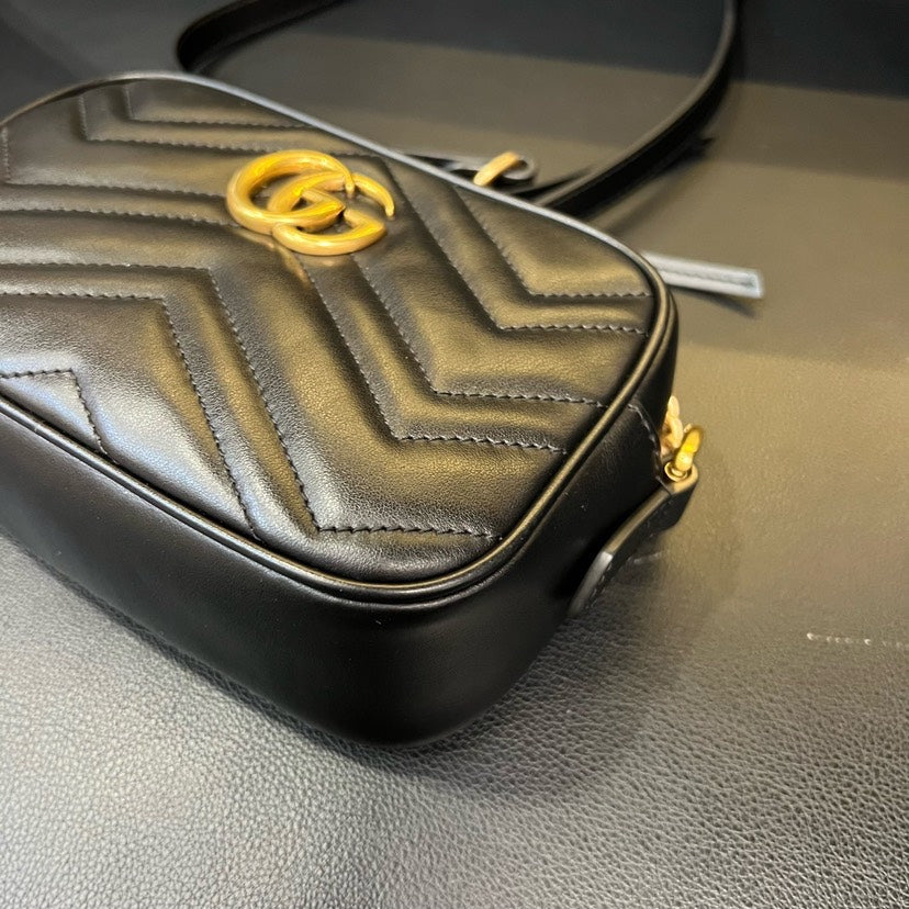 Gucci Marmont Black Gold Camera Crossbody Bag