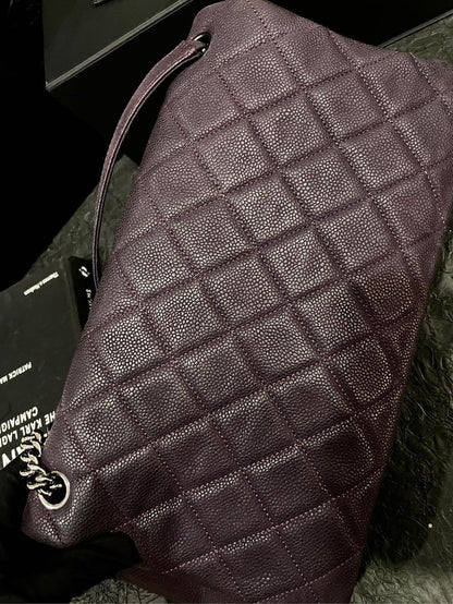 Chanel Purple Caviar Silver Buckle Airport Crossbody Bag With Card