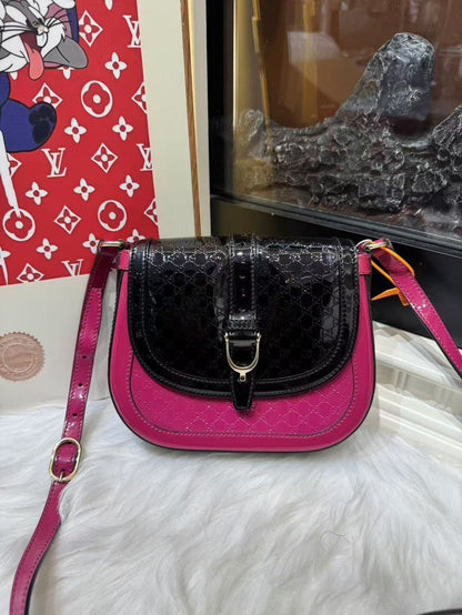 Gucci Multicolor Black Pink GG Canvas Leather Crossbody Bag Medium