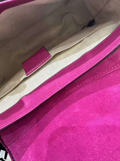 Gucci Multicolor Black Pink GG Canvas Leather Crossbody Bag Medium