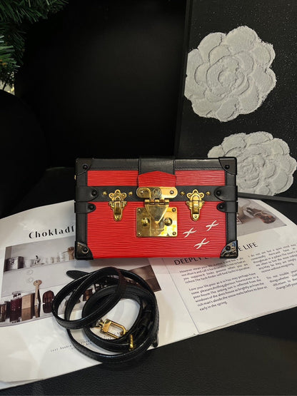 Louis Vuitton Petite Malle Red Black Color Block Crossbody Box Bag