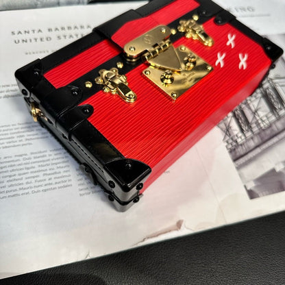 Louis Vuitton Petite Malle Red Black Color Block Crossbody Box Bag
