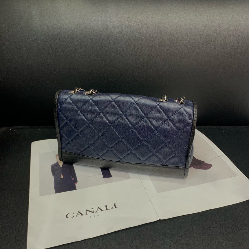 Chanel Blue Black Color Block CF Quilted Double Chain Crossbody Bag