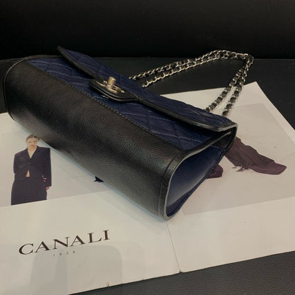 Chanel Blue Black Color Block CF Quilted Double Chain Crossbody Bag