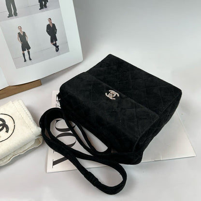 Chanel Black Velvet Crossbody Bag Silver Hardware