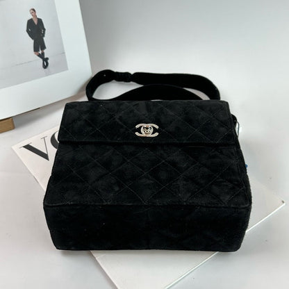 Chanel Black Velvet Crossbody Bag Silver Hardware