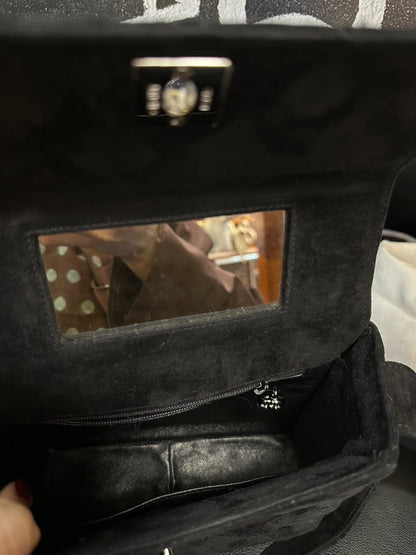Chanel Black Velvet Crossbody Bag Silver Hardware