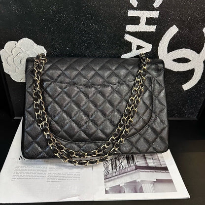 Chanel Maxi Black Gold Quilted Crossbody Bag