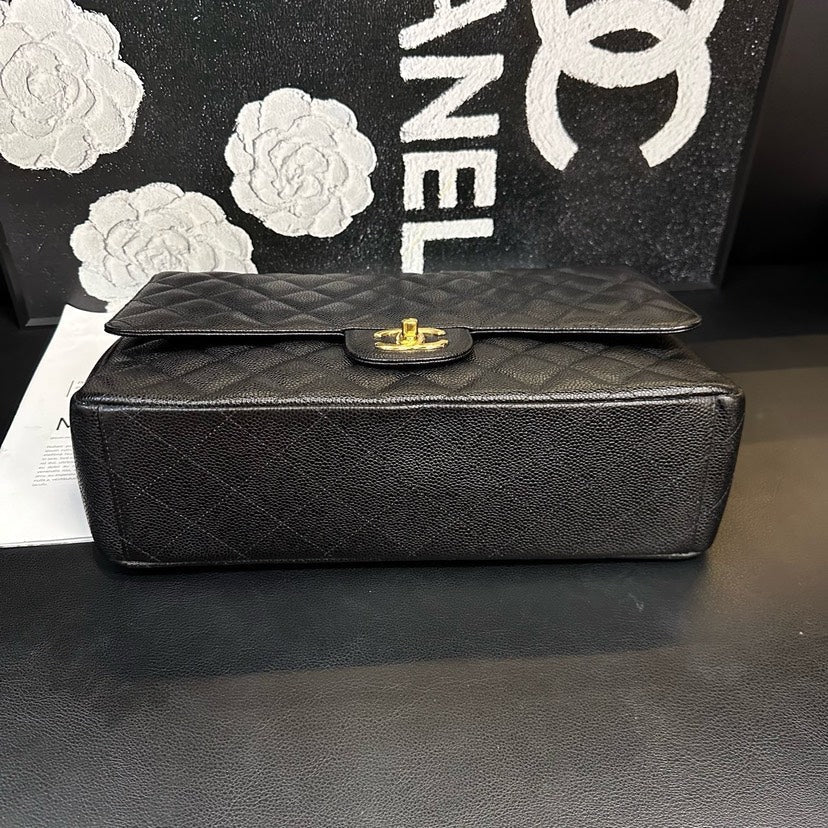 Chanel Maxi Black Gold Quilted Crossbody Bag