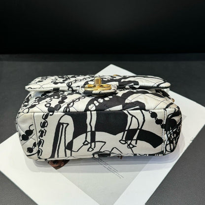 Chanel CF Graffiti Black White Canvas Chain Crossbody Bag Mini