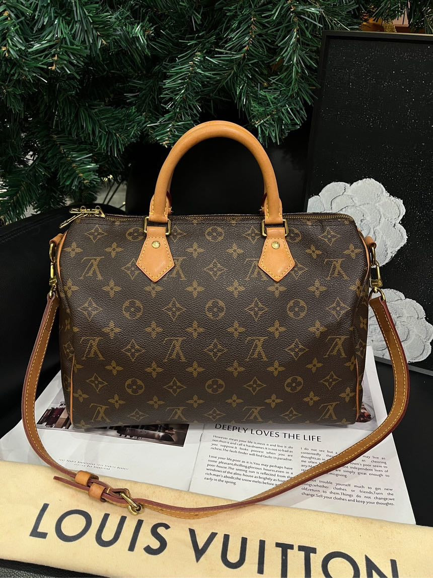 Louis Vuitton Monogram Canvas Speedy 30 Crossbody Bag Brown