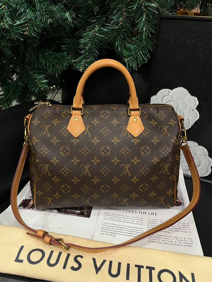 Louis Vuitton Monogram Canvas Speedy 30 Crossbody Bag Brown