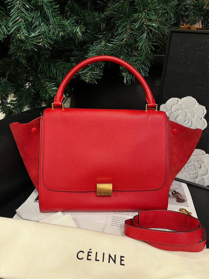 Celine Red Suede Leather Swing Crossbody Bag