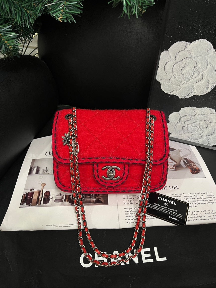 Chanel Salzburg Red Tweed One Shoulder Crossbody Bag