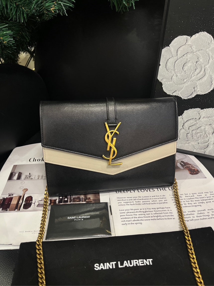 Saint Laurent Black White Colour Block Envelope Crossbody Bag