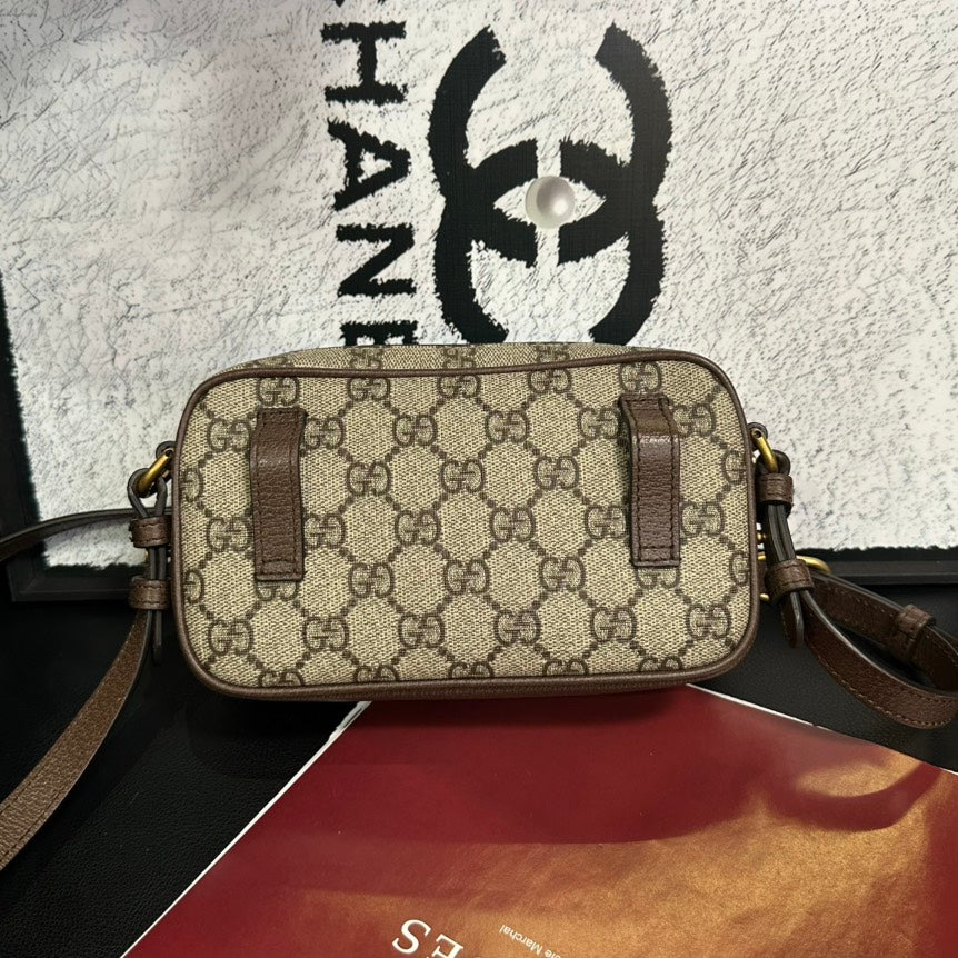 Gucci GG Supreme Beige Brown Double Layer Crossbody Waist Bag