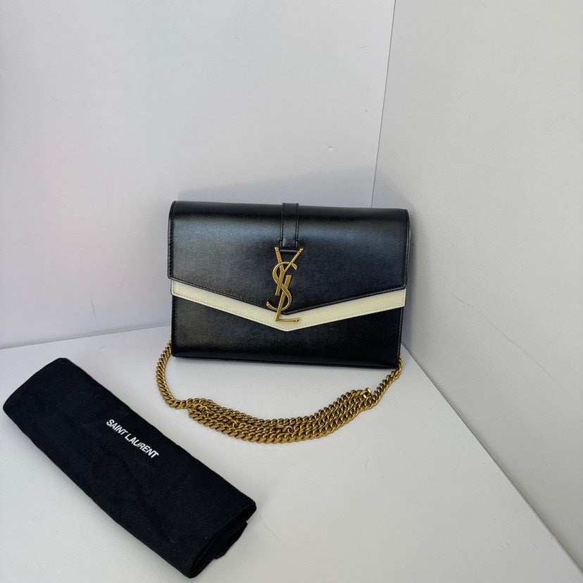 Saint Laurent Monogram Envelope Crossbody Bag Black and White